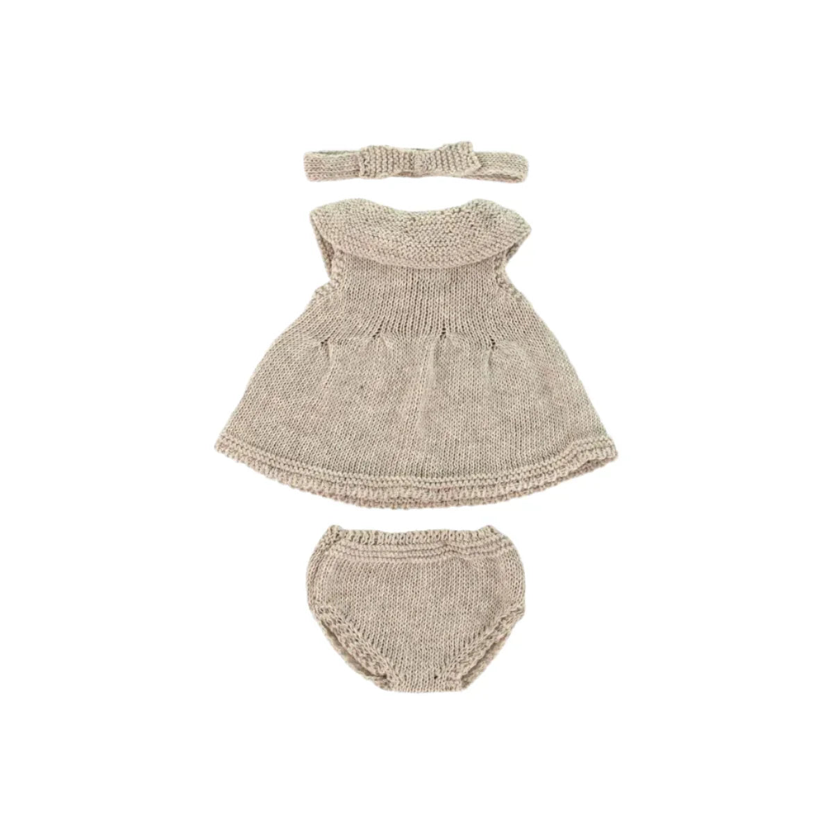 Oatmeal Dress & Headband Set - 12" Knit Doll Outfit